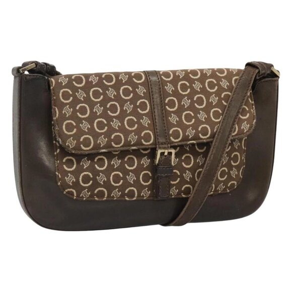 CELINE C Macadam Canvas Shoulder Bag Brown Gold - Picture 1 of 16